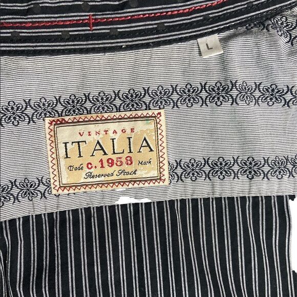 Vintage Italia Black Long Sleeve Button Front Polka Dot on Stripe Shirt Size L - Picture 5 of 7